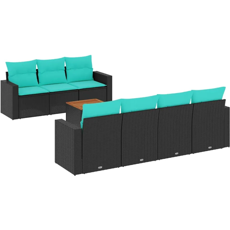 vidaXL 8-delige Loungeset met kussens poly rattan zwart, foto 3