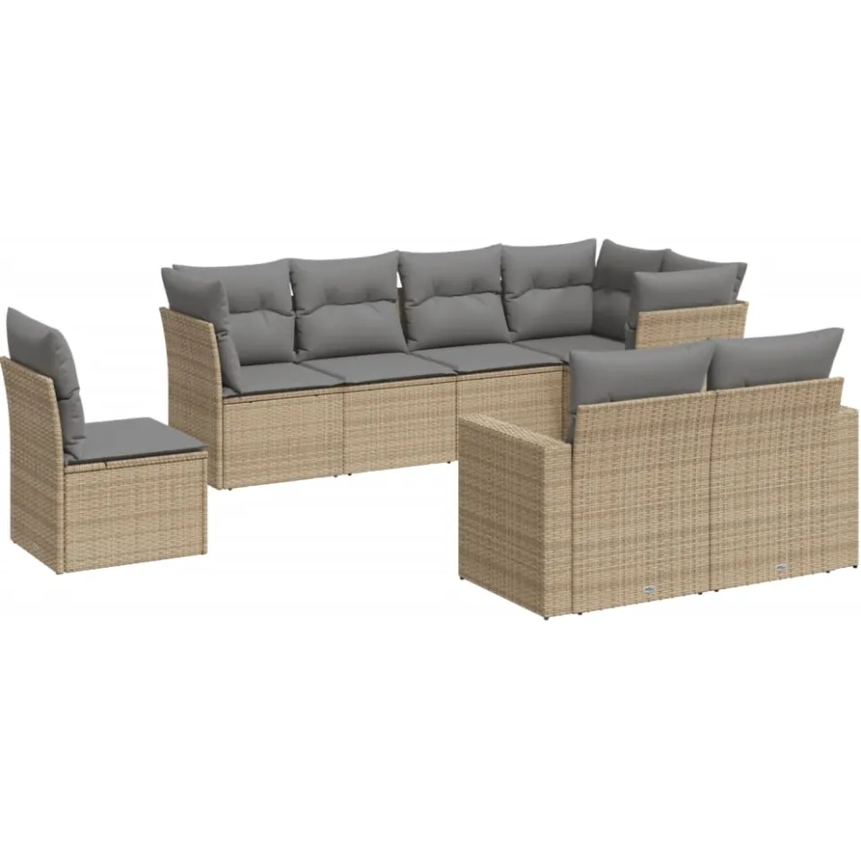 vidaXL 8-delige Loungeset met kussens poly rattan beige, foto 3