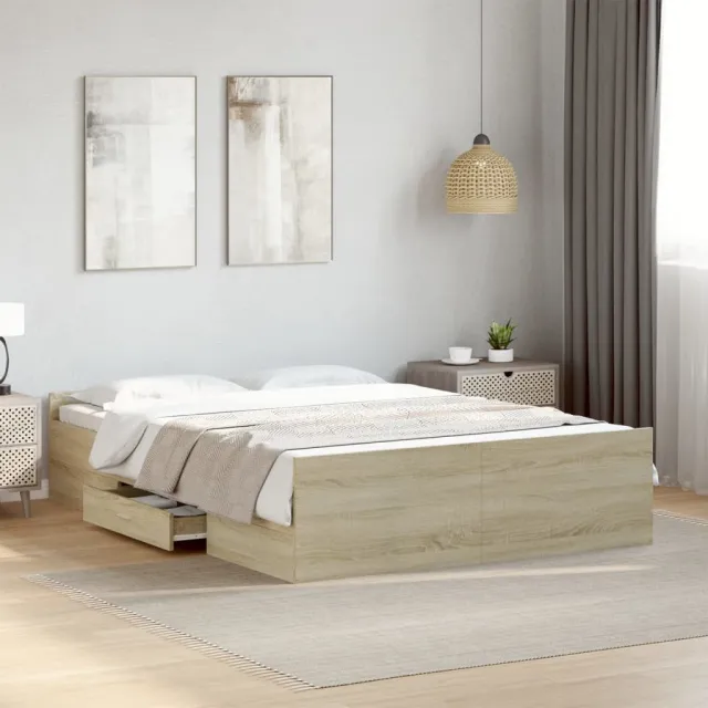 vidaXL Bedframe met lades bewerkt hout sonoma eikenkleurig 135x190 cm Bruin