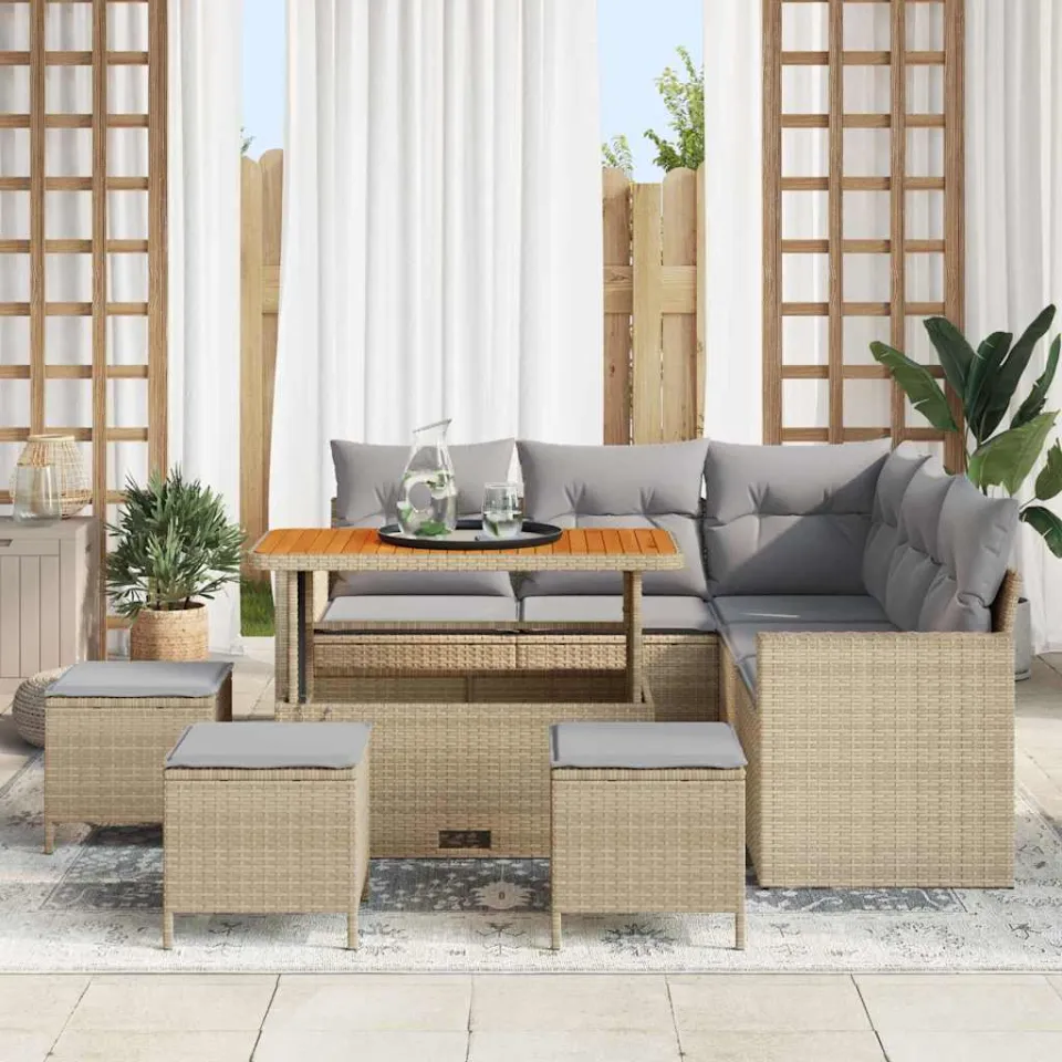vidaXL Tuinbankenset 9 st Beige poly rattan, foto 3