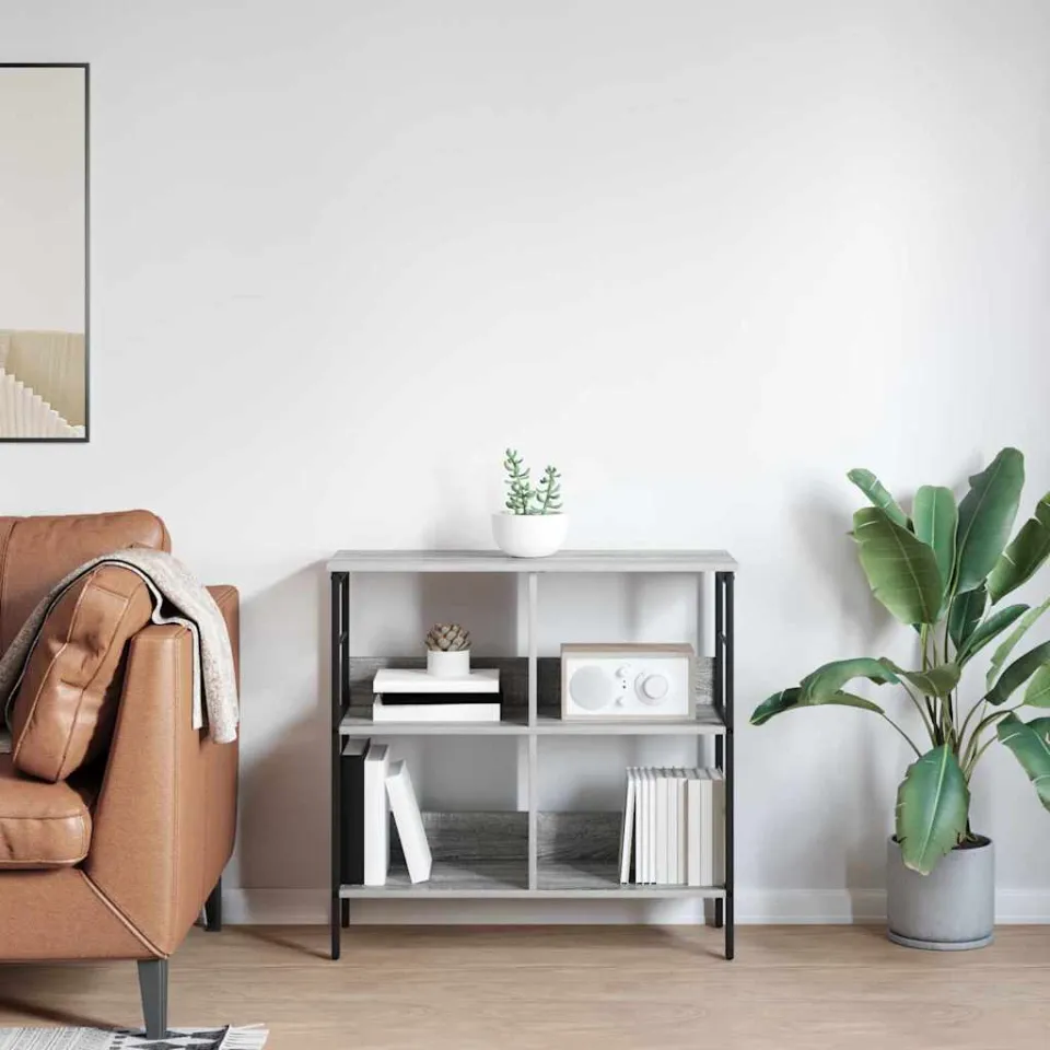 vidaXL Boekenkast 4-laags 82 x 32 x 79 cm Bewerkt hout Grijs Sonoma, foto 3