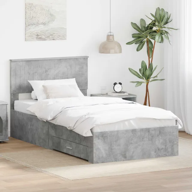 vidaXL Bedframe met lade Betongrijs 100 x 200 cm Bewerkt hout