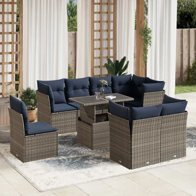vidaXL 9-delige tuinbankset met kussens, grijs polyrotan, foto 2