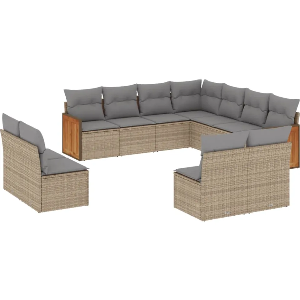 vidaXL 11-delige Tuinset met kussens poly rattan beige, foto 3