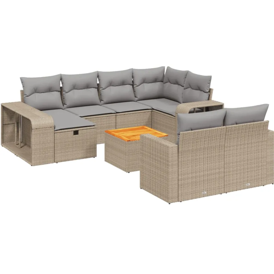 vidaXL 11-delige Tuinset met kussens poly rattan beige