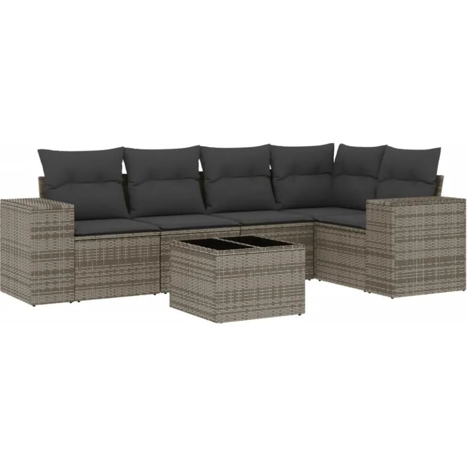 vidaXL 6-delige Loungeset met kussens poly rattan grijs