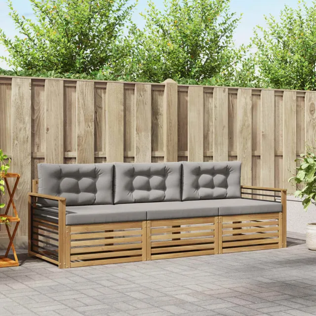 vidaXL Buiten bankenset 3 st 3-zits Wit en Lichtgrijs Polyester