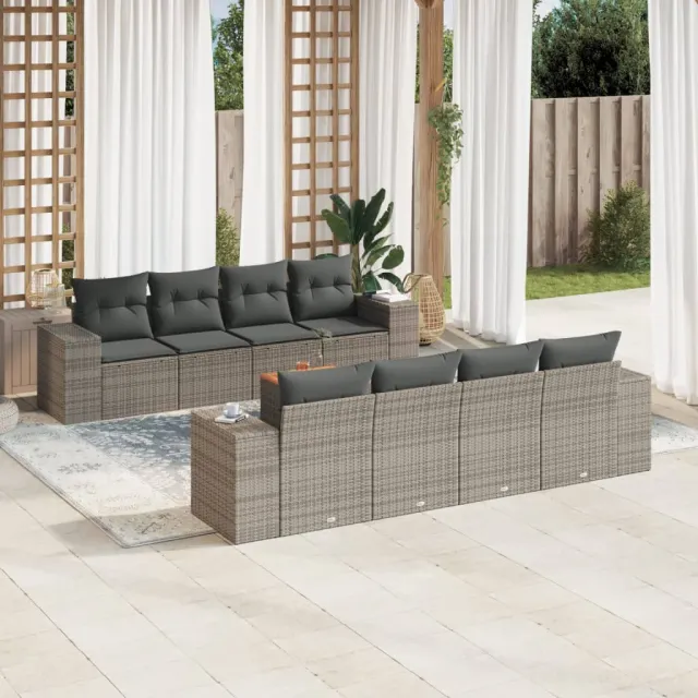 vidaXL 9-delige Loungeset met kussens poly rattan grijs, foto 2