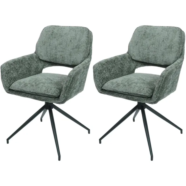 Set van 2 eetkamerstoelen MCW-N74, keukenstoel, draaibaar met Auto-Return, chenille (490 g/m²) ~ groen
