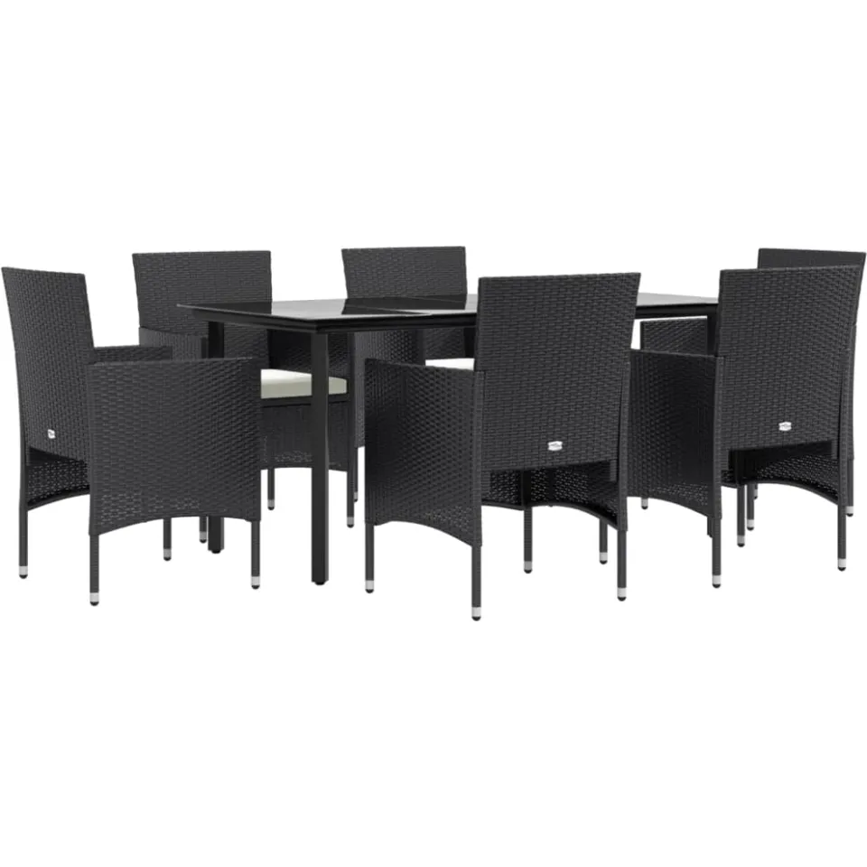 vidaXL 7-delige Tuinset met kussens zwart