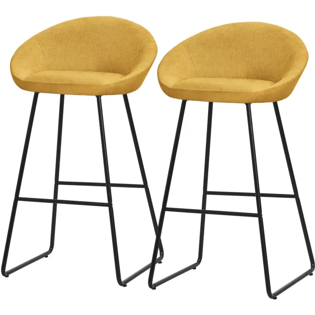 ml-design barkrukken set van 2 mosterd stoffen bekleding 75 cm comfortabele gestoffeerde barkrukken met metalen frame ergonomische keukenstoelen met rugleuning en voetsteun hoge bistrokrukken stabiele scandinavische hoge stoelen voor keuken en bar