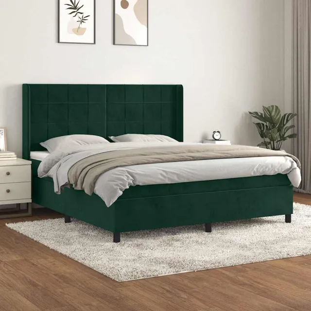 vidaXL Boxspring met matras fluweel donkergroen 160x200 cm groen