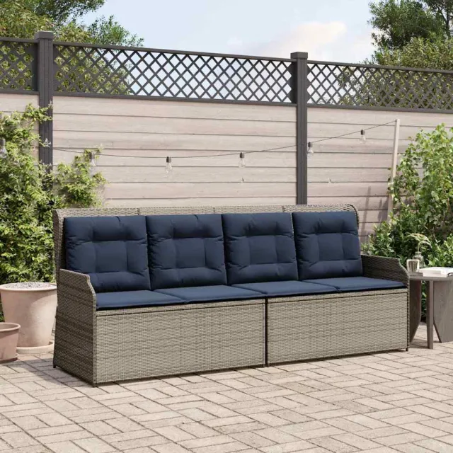 vidaXL Tuinbank 2-zits Grijs en Marineblauw poly rattan