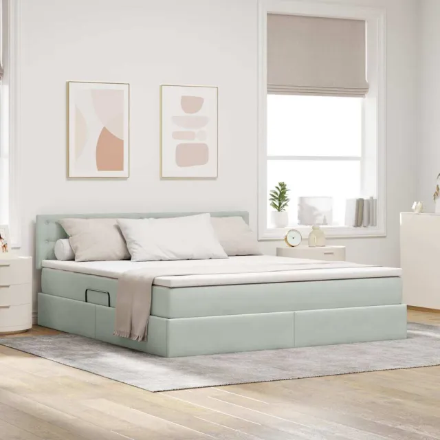 vidaXL Opslag bed met hoofdeinde Lichtgrijs 180 x 200 cm Fluweel