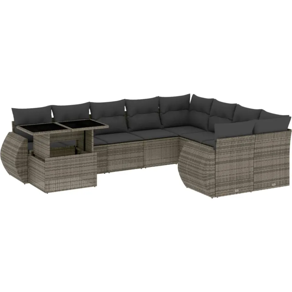vidaXL 10-delige Loungeset met kussens poly rattan grijs, foto 3