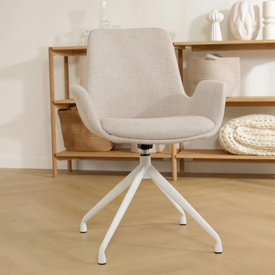 Nolon Nola-Eef draaibare eetkamerstoel beige - wit onderstel, foto 2
