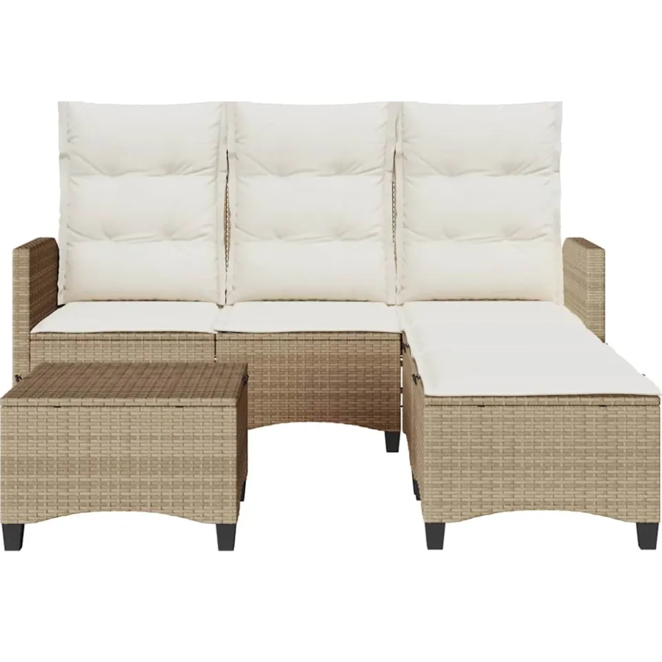 vidaXL 3-delige Tuinbankstel met kussens L-vormig beige poly rattan, foto 4
