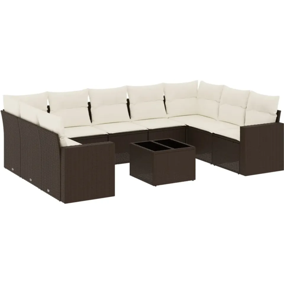 vidaXL 10-delige Loungeset met kussens poly rattan bruin
