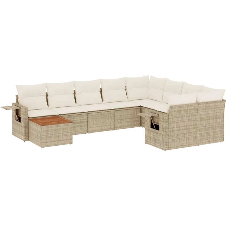 vidaXL 10-delige Loungeset met kussens poly rattan beige, foto 3