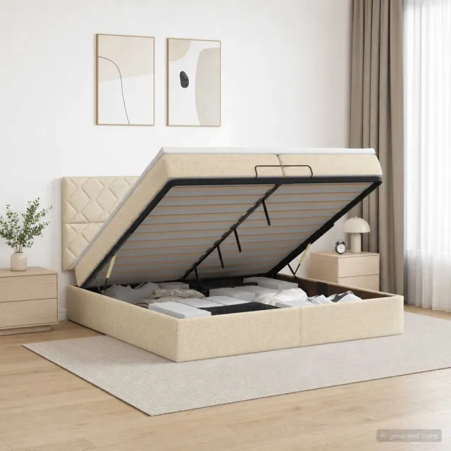 vidaXL Ottoman bed met matras Crèmekleurig 200 x 200 cm Stof