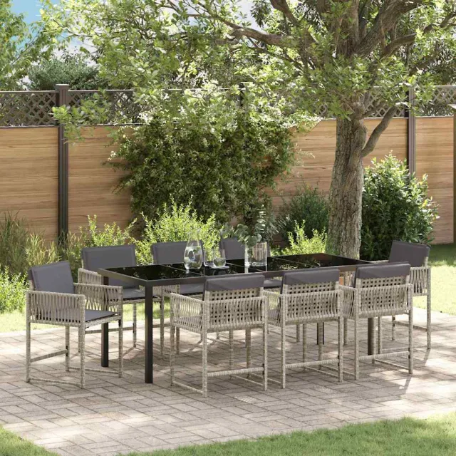vidaXL Tuin eettafelset 9 st Lichtgrijs poly rattan, foto 2
