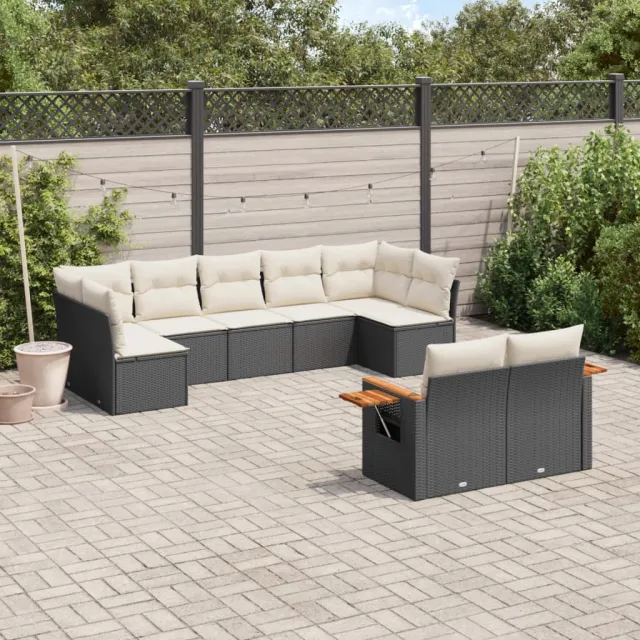 vidaXL 9-delige Loungeset met kussens poly rattan zwart, foto 2