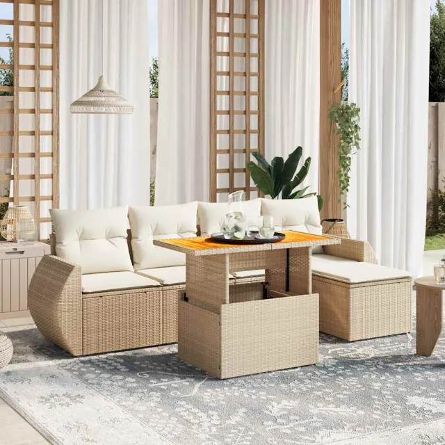 vidaXL 6-delige Loungeset met kussens poly rattan beige, foto 2