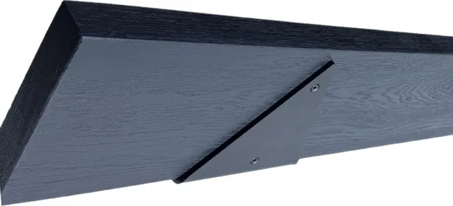 GoudmetHout Wandplank Industrieel - 40 x 15 cm Muurplank - Zwart Eiken Hout - Decoratie Wandrek & Boekenrek - Hangplank Keuken - Wall Shelf + 2 Driehoekvormige Mat Zwarte Plankdragers van Staal Zwart eiken, mat zwart
