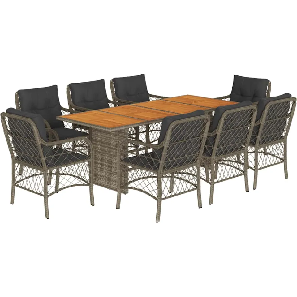 vidaXL 9-delige Tuinset met kussens poly rattan grijs, foto 3