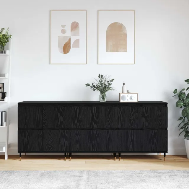 vidaXL Opbergkast 3 st Zwart Eiken 60 x 35 x 70 cm