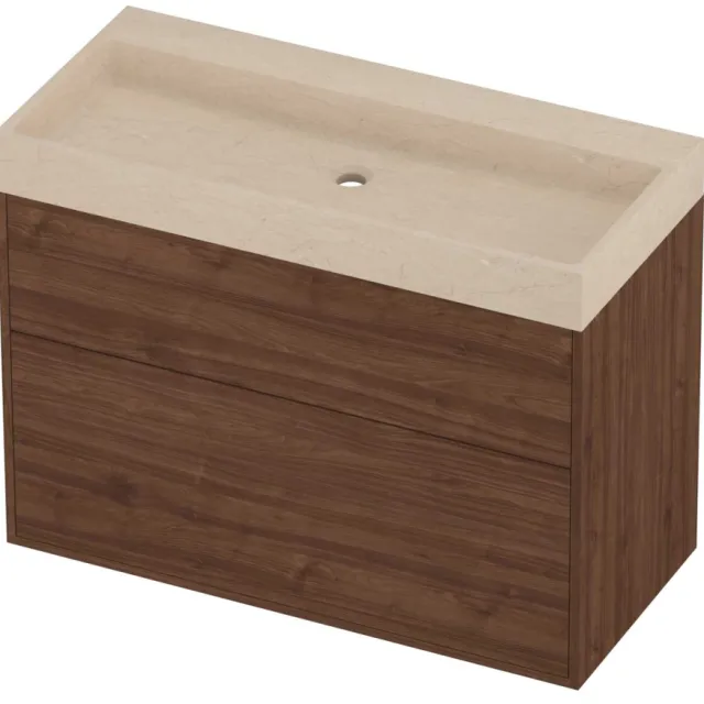 Proline Evoli Badmeubelset Hardsteen Loft 2 Laden 100x46x75 cm Sand Stone Indian Walnut Houtlook