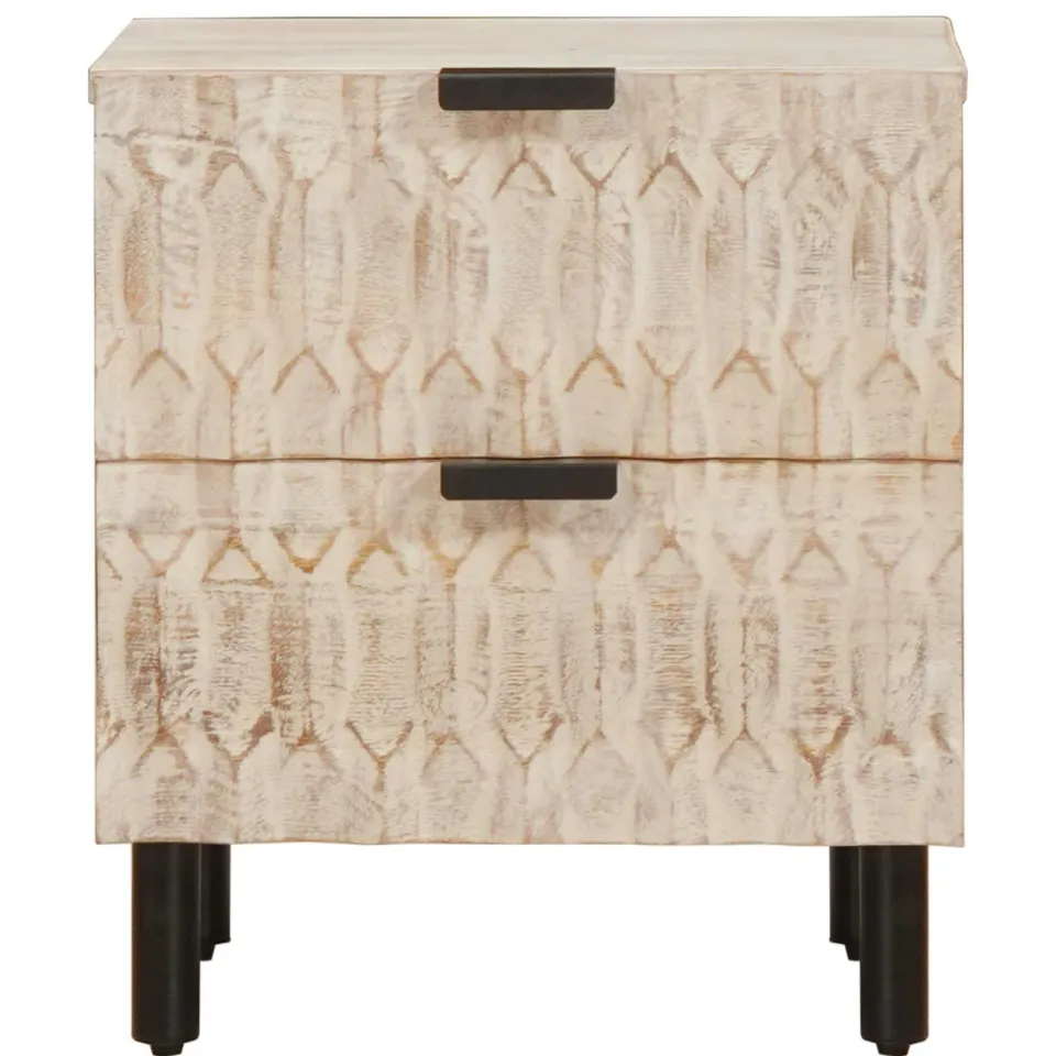 vidaXL Nachtkastje met lade Wit 40 x 33 x 46 cm Massief Mango Hout, foto 3