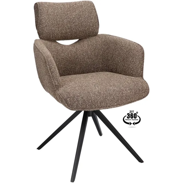 Icon Living Armstoel Boyd - Stof Lodge Sepia - Leg Black 360° Return-System Bruin