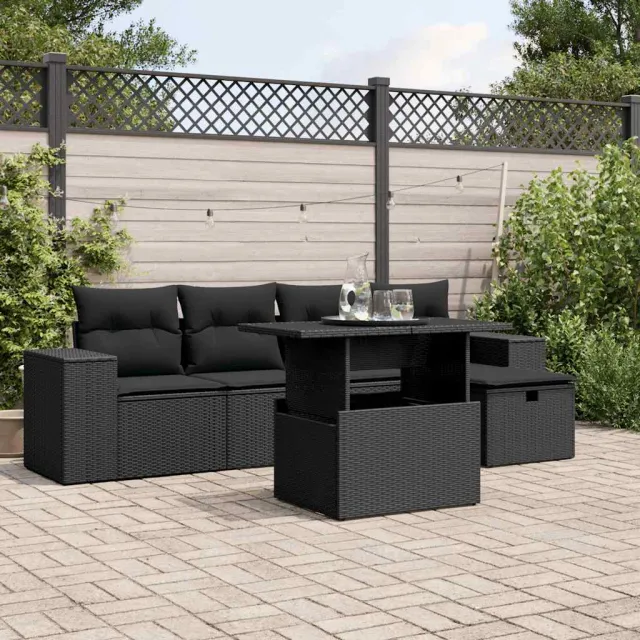 vidaXL 6-delige Loungeset met kussens poly rattan zwart, foto 2
