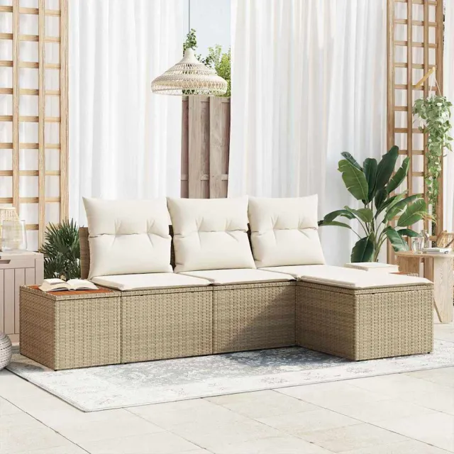 vidaXL Tuin Sofa Set 4 st Beige poly rattan, foto 2