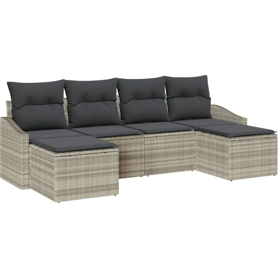 vidaXL Bankstel 6 st Lichtgrijs poly rattan