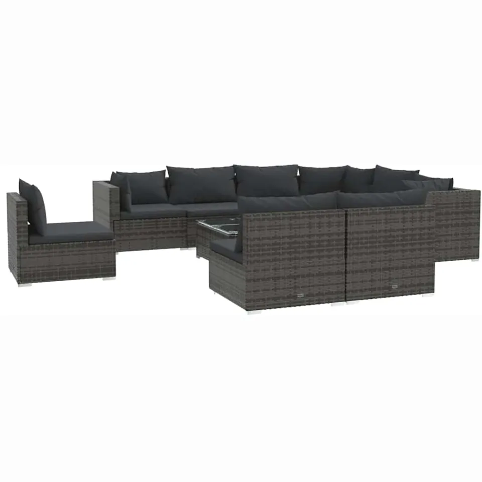 vidaXL 10-delige Loungeset met kussens poly rattan grijs, foto 4