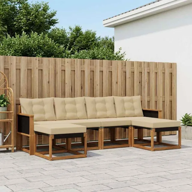 vidaXL Buiten bankenset 6 st 6-zits Natuurlijk en Beige