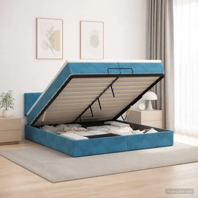 vidaXL Ottoman bed met matras Donkerblauw 200 x 200 cm Fluweel