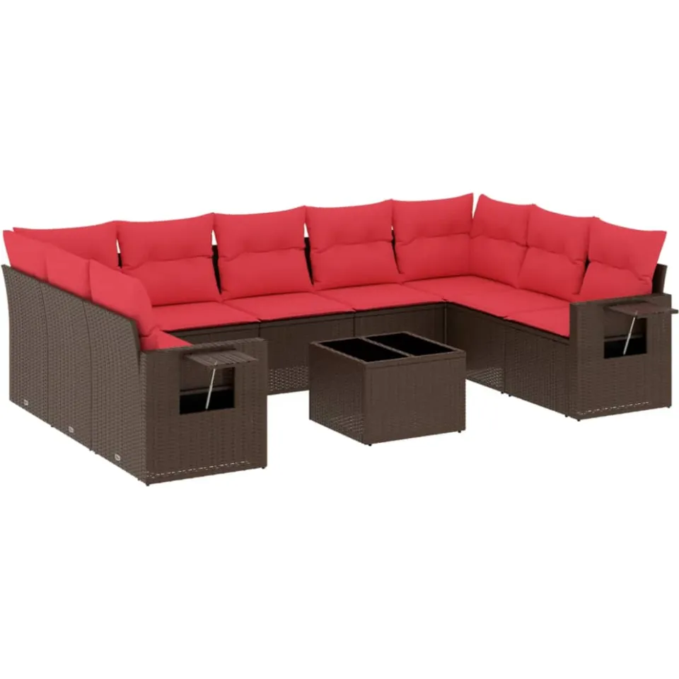 vidaXL 10-delige tuinbankset met kussens, bruin polyrotan, foto 3
