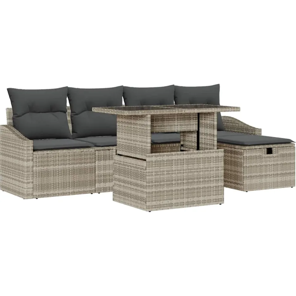 vidaXL Tuin Sofa Set 6 st Lichtgrijs poly rattan, foto 4