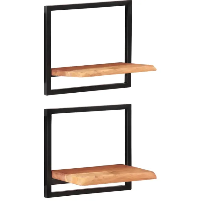 vidaXL Wandschappen 2 st 40x24x35 cm massief acaciahout en staal Bruin