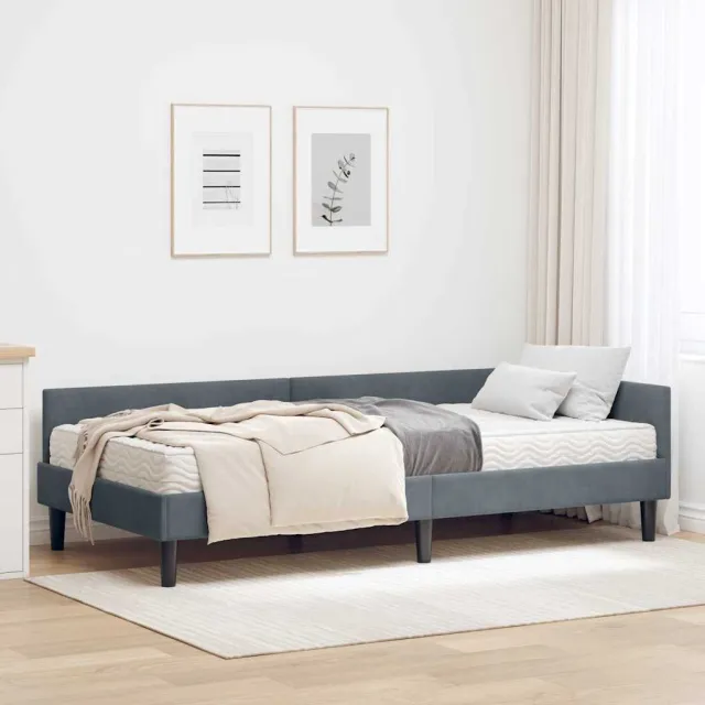vidaXL Hoekbedframe met Matras 2 st Donkergrijs 100 x 200 cm Fluweel