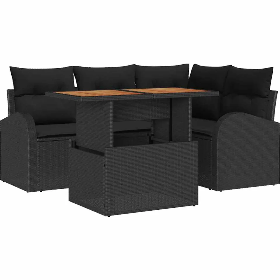 vidaXL Tuin Sofa Set 5 st Zwart Poly riet