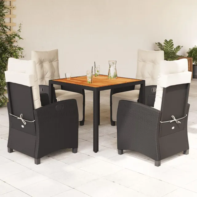 vidaXL 5-delige Tuinset met kussens poly rattan zwart, foto 2
