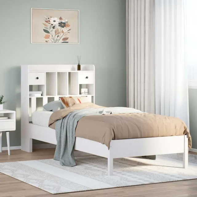 vidaXL Bed met boekenkast zonder matras grenenhout wit 75x190 cm