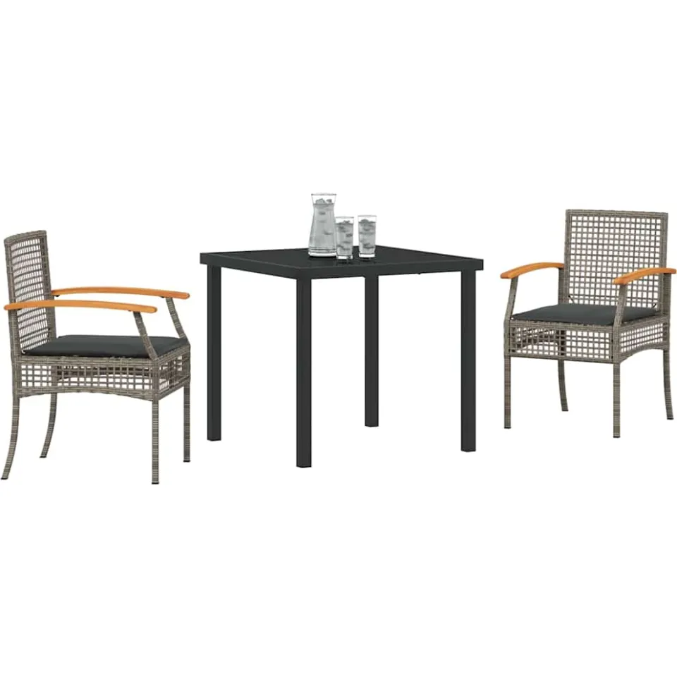 vidaXL Tuin eettafelset 3 st Grijs en zwart Rattan, foto 2
