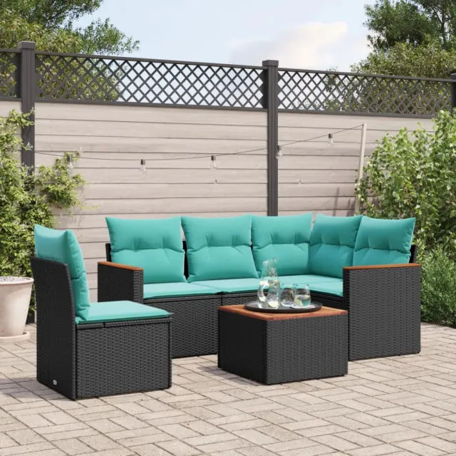 vidaXL 6-delige tuinbankset met kussens van zwart polyrotan, foto 2