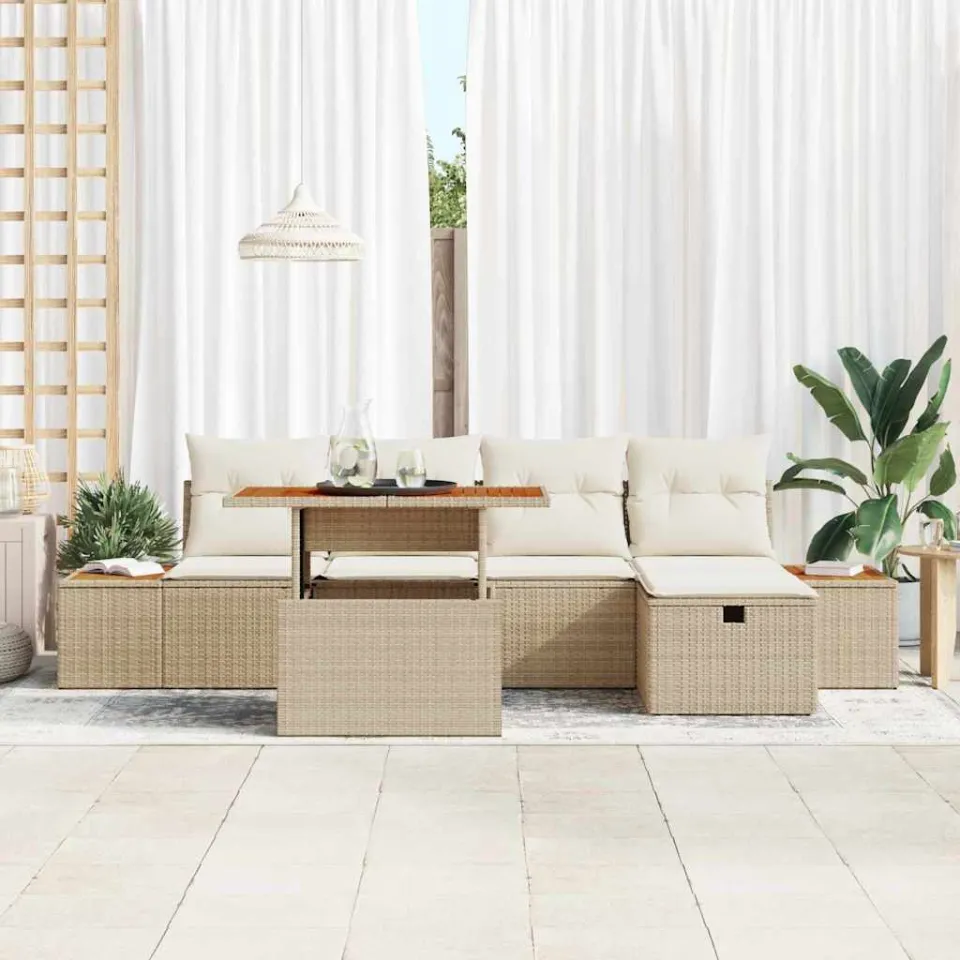 vidaXL Tuinbankenset 6 st Beige poly rattan, foto 3