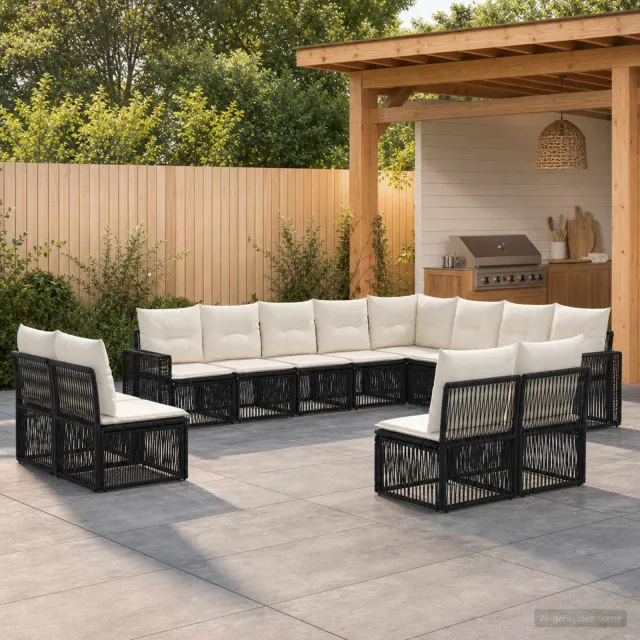 vidaXL Tuinbankenset 12 st 12-zits Zwart en Cream Wit poly rattan, foto 2